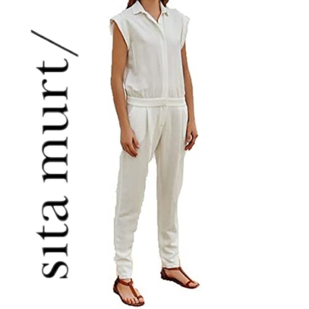 Sita Murt Women's Linen and Viscose White Jumpsuit